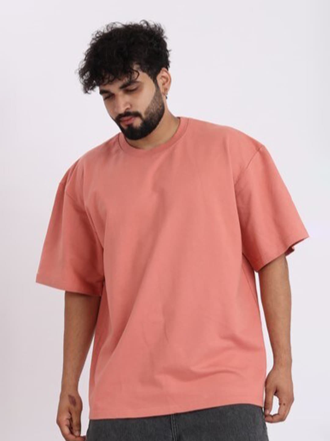 BROWN BROTHERS Unisex Drop-Shoulder Sleeves Pure Cotton Oversized T-shirt