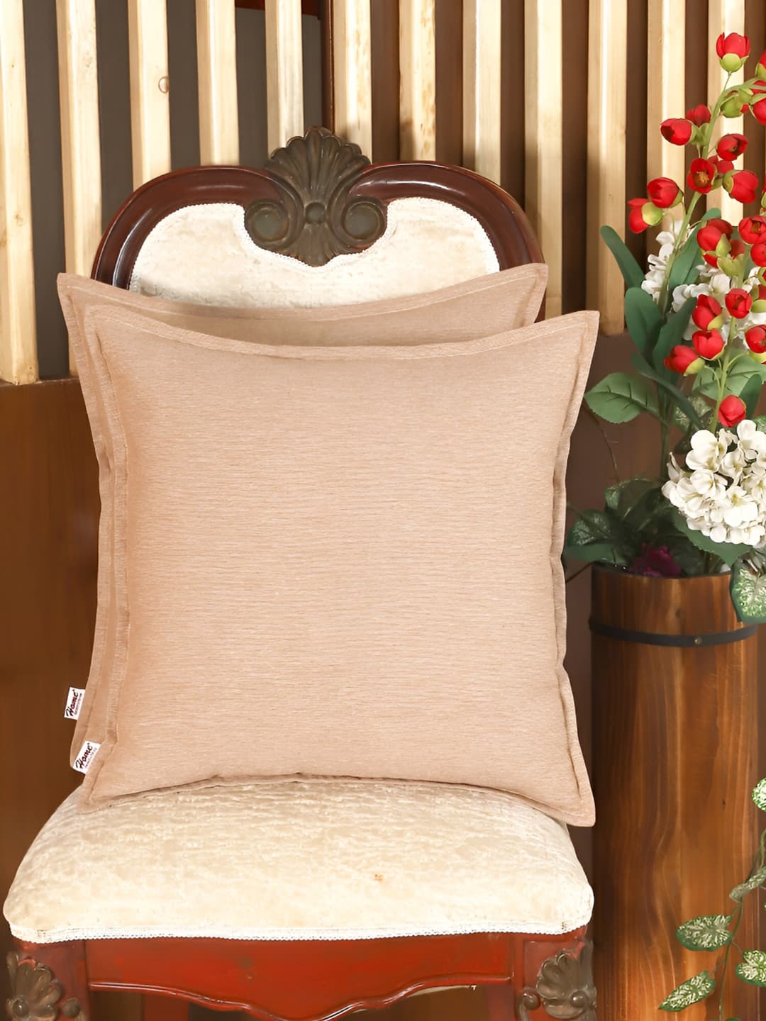 Home Brown 2 Pieces Cotton Square Cushion Covers