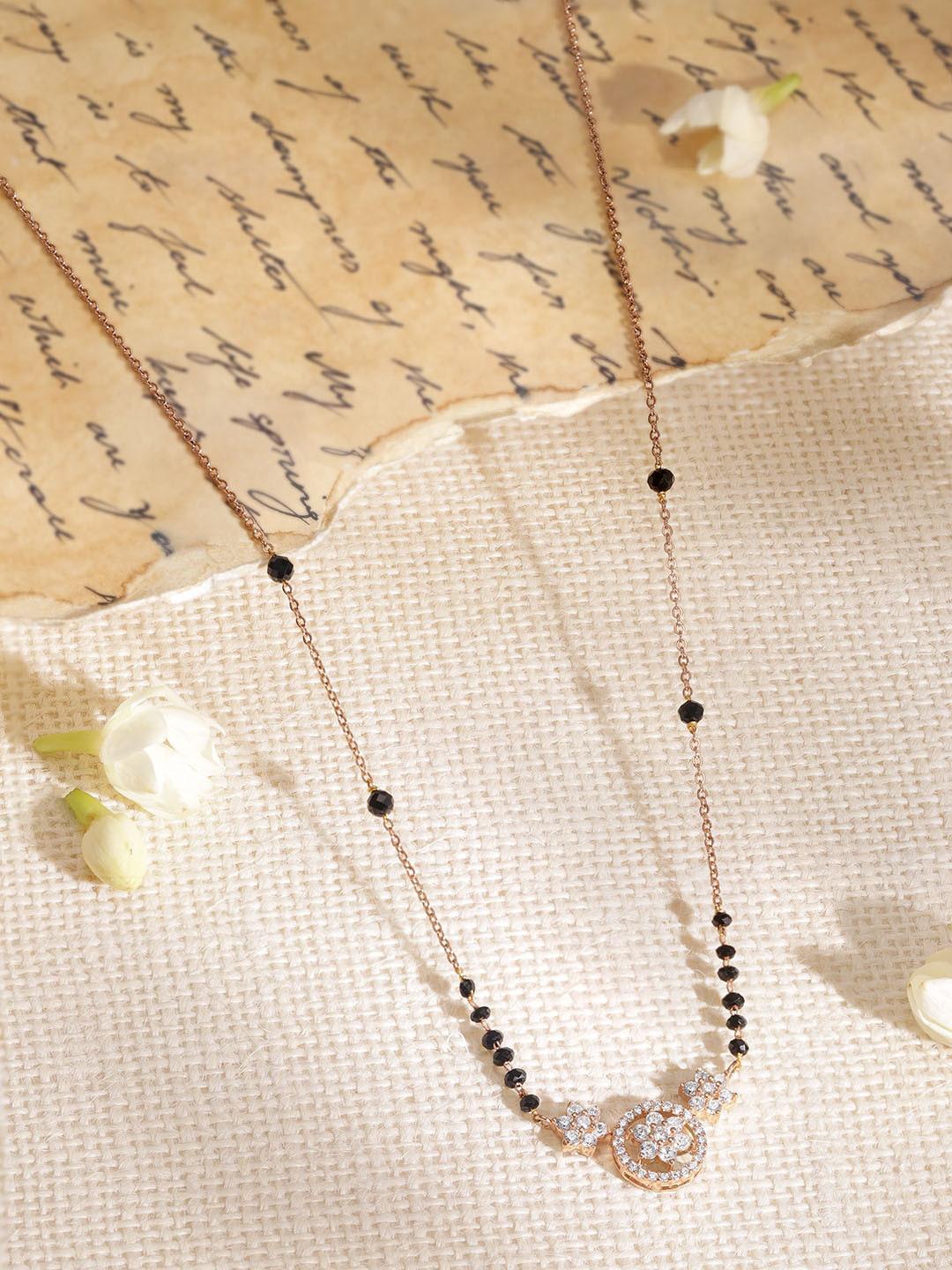 Rubans 18k Rose Gold Plated Cubic Zicronia Studded with Black Beads Mangalsutra