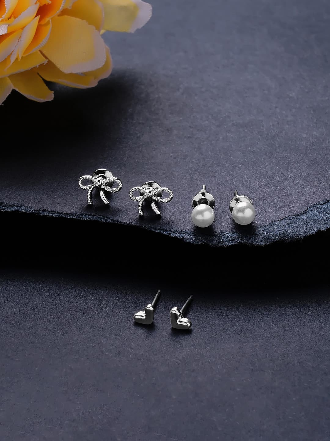 Accessorize Set Of 3 Pearl-Beaded Contemporary Studs Earrings