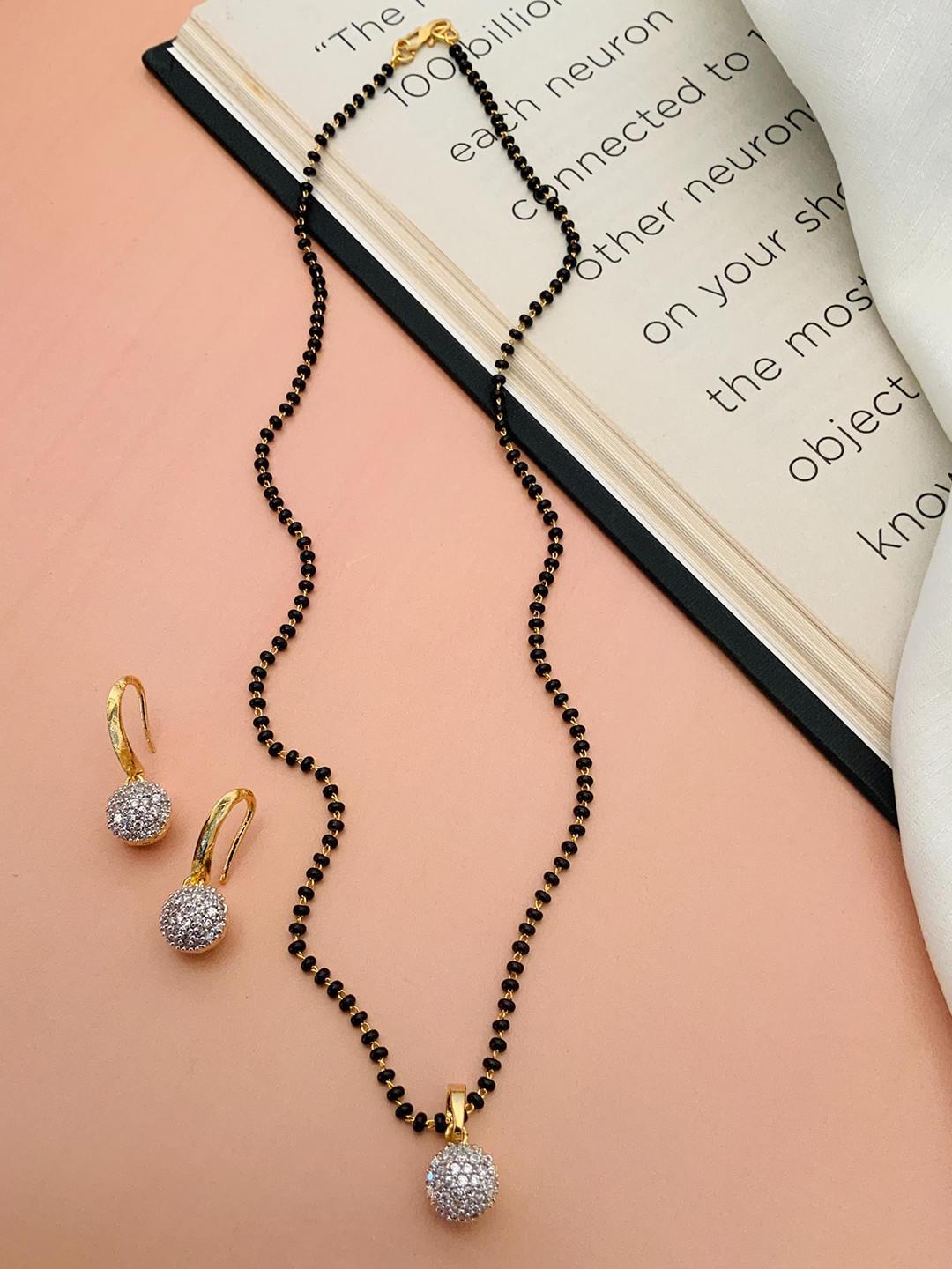 ABDESIGNS Gold Plated Artificial Stones and Beads Diamond Mangalsutra with Earrings