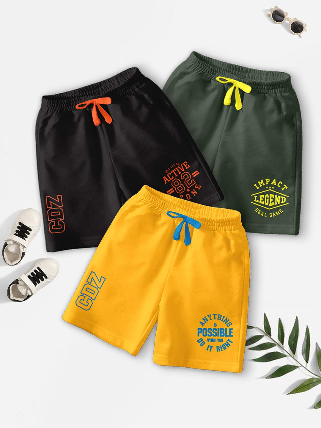BAESD Boys Pack of 3 Typography Printed Mid-Rise Shorts