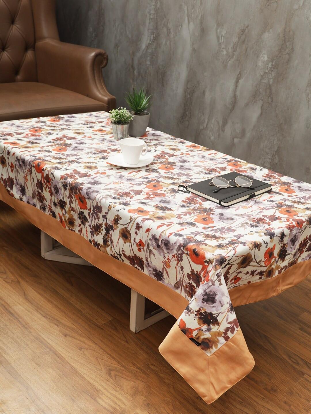 Soumya Rust Floral Printed 2-Seater Table Cover