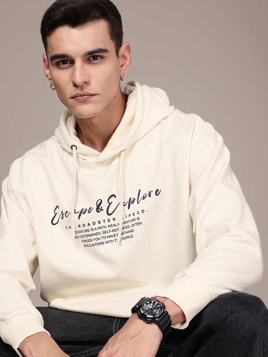 The Roadster Life Co. Typography Printed Oversized Hooded Sweatshirt
