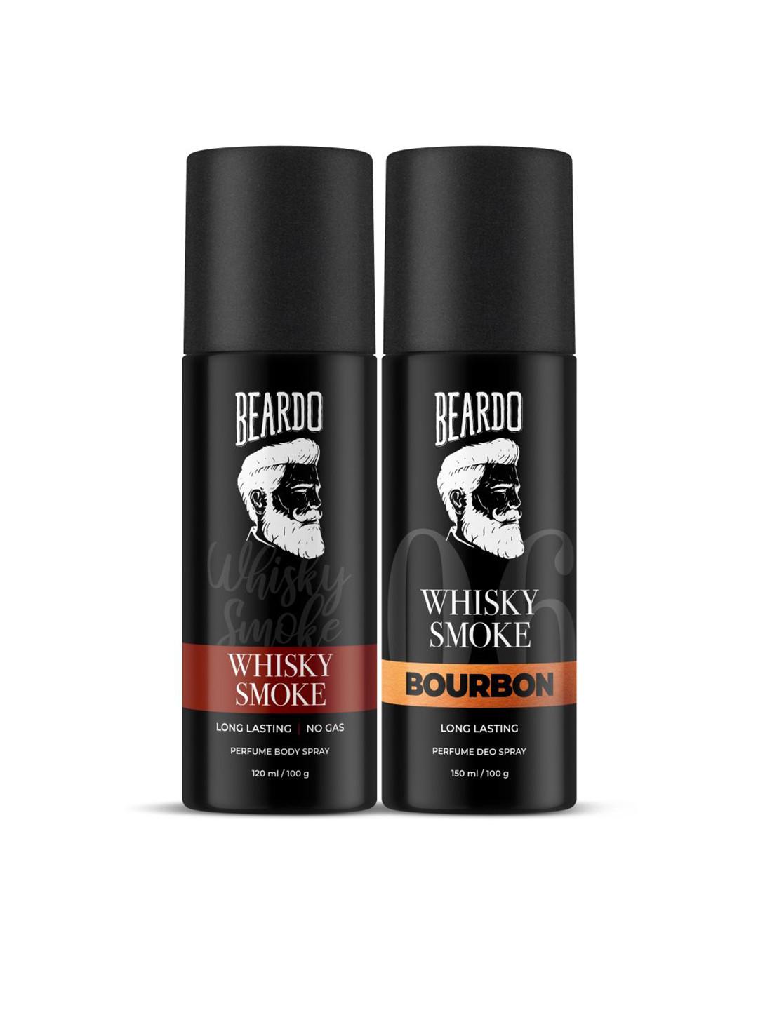 BEARDO Men Set of 2 LongLasting Perfume Deo Spray 150ml/100g each - Whisky Smoke & Bourbon