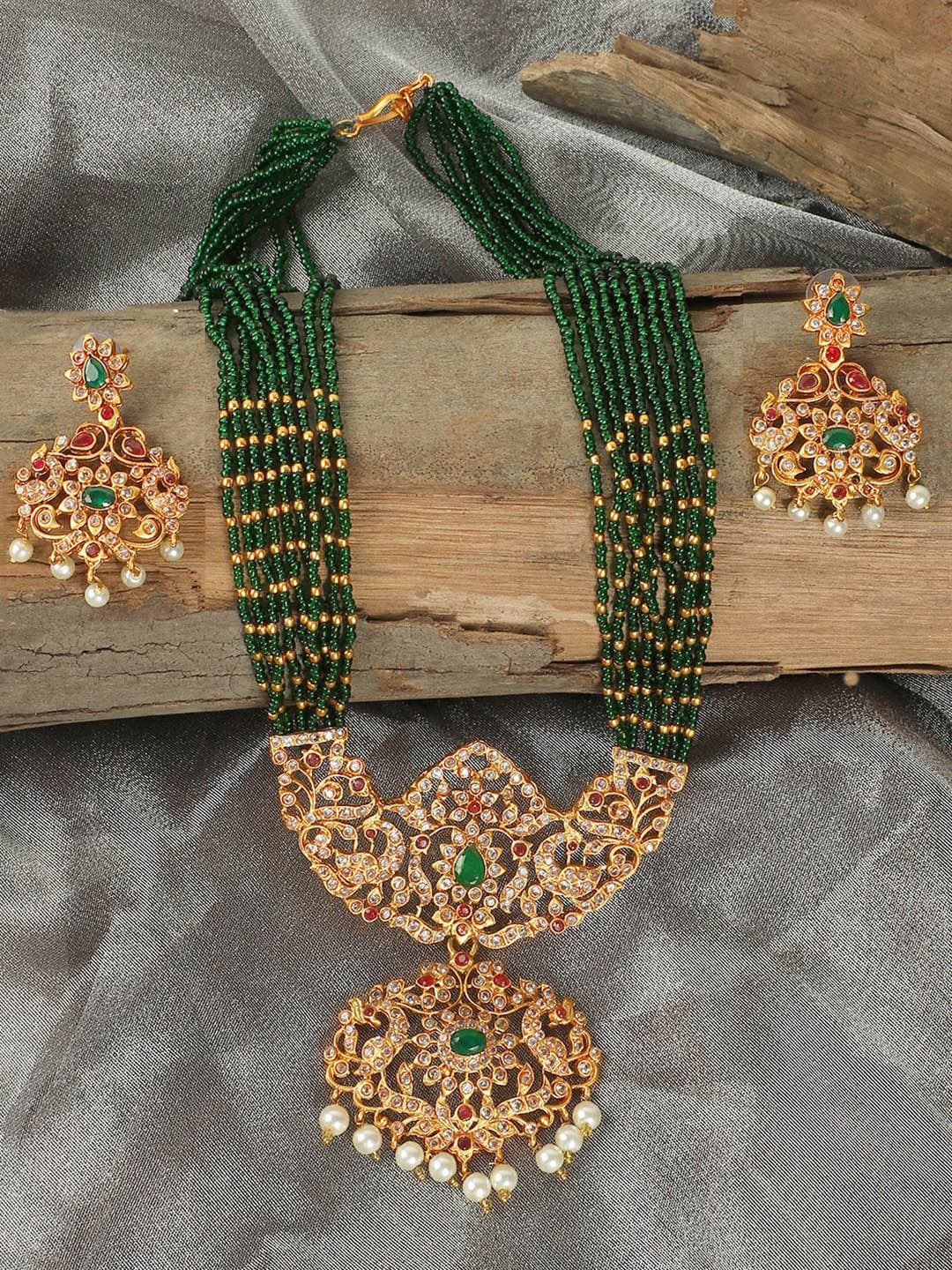 StileAdda Gold-Plated stone studded and beads Jewellery Set