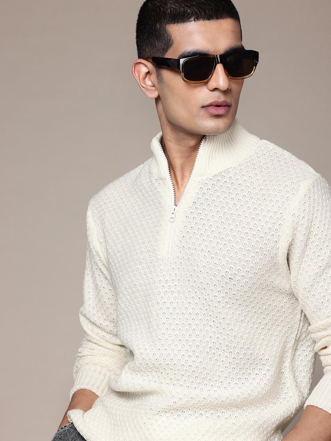The Roadster Lifestyle Co. Men Self Design Acrylic Pullover