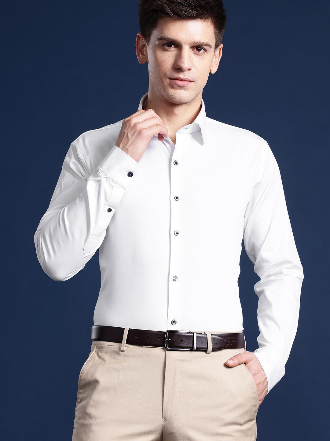 Hancock Men Solid Wrinkle Resistant Stretchable Slim Fit Formal Shirt