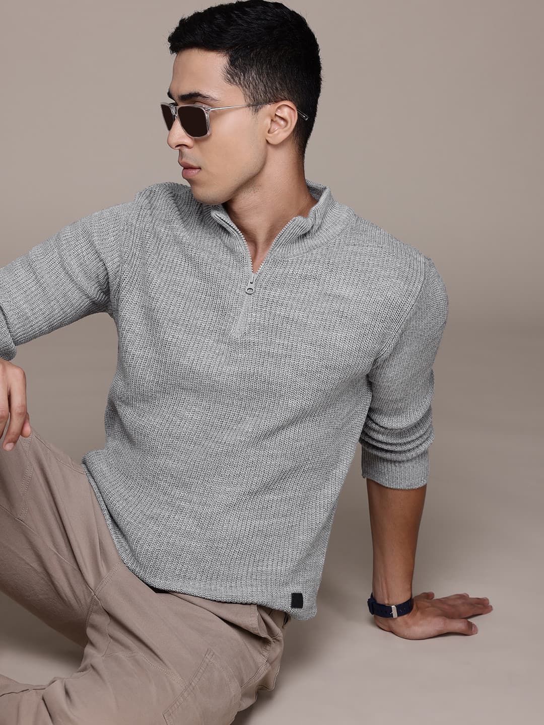 The Roadster Lifestyle Co. Mock Collar Ribbed Sweater