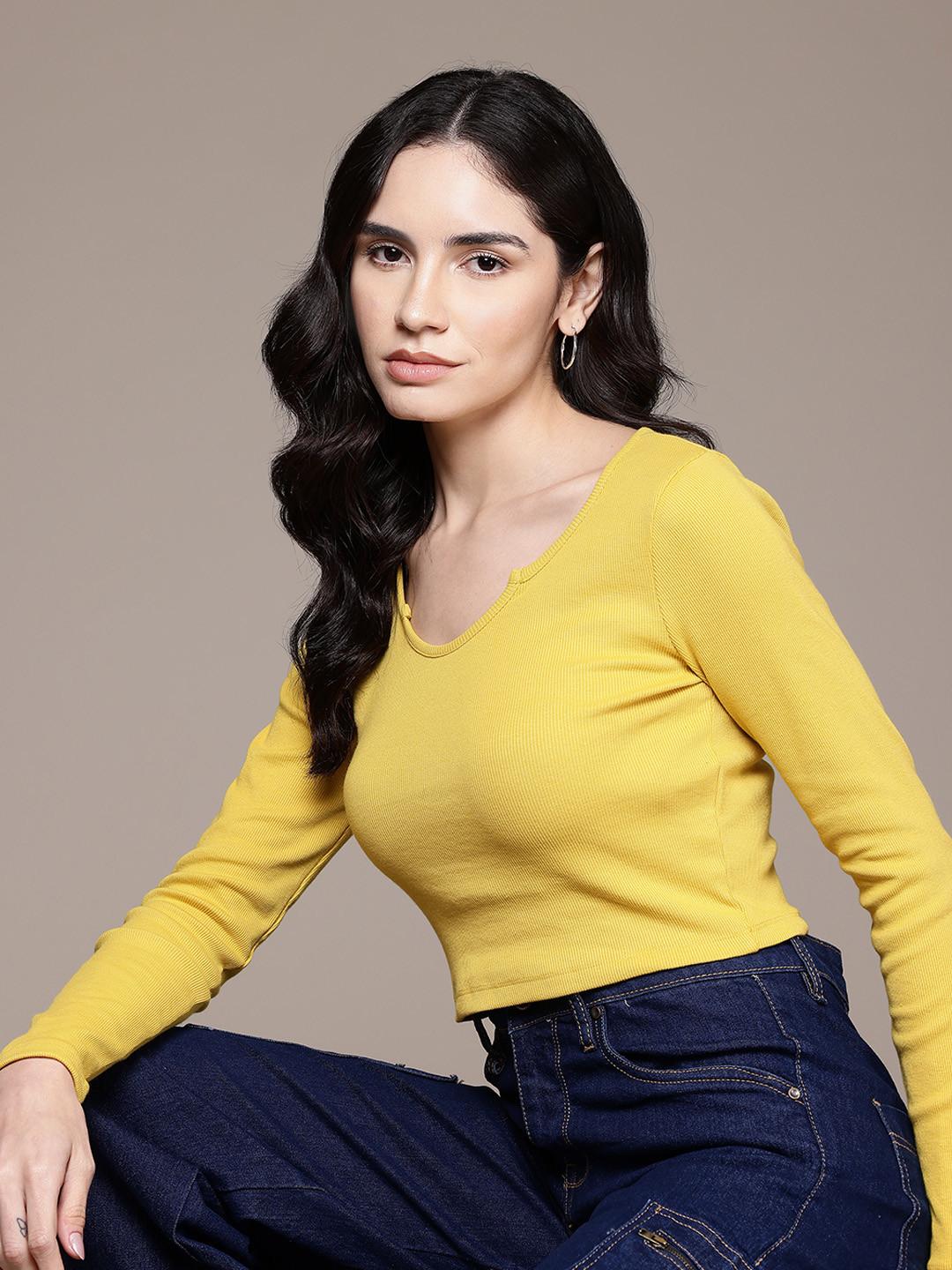 The Roadster Lifestyle Co. Full Sleeves Ribbed Crop Top