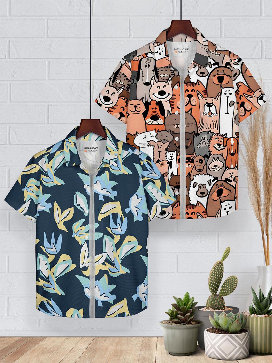 HELLCAT Boys Pack of 2 Cotton Conversational Opaque Printed Casual Shirt