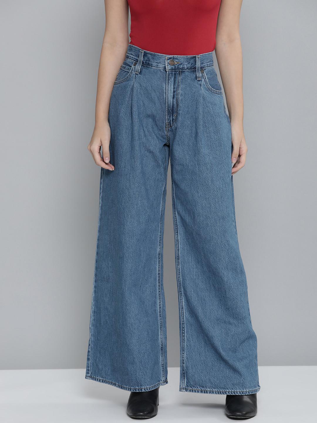 Levis Women's Blue Baggy Dad Wide Leg Fit Low Rise Jeans