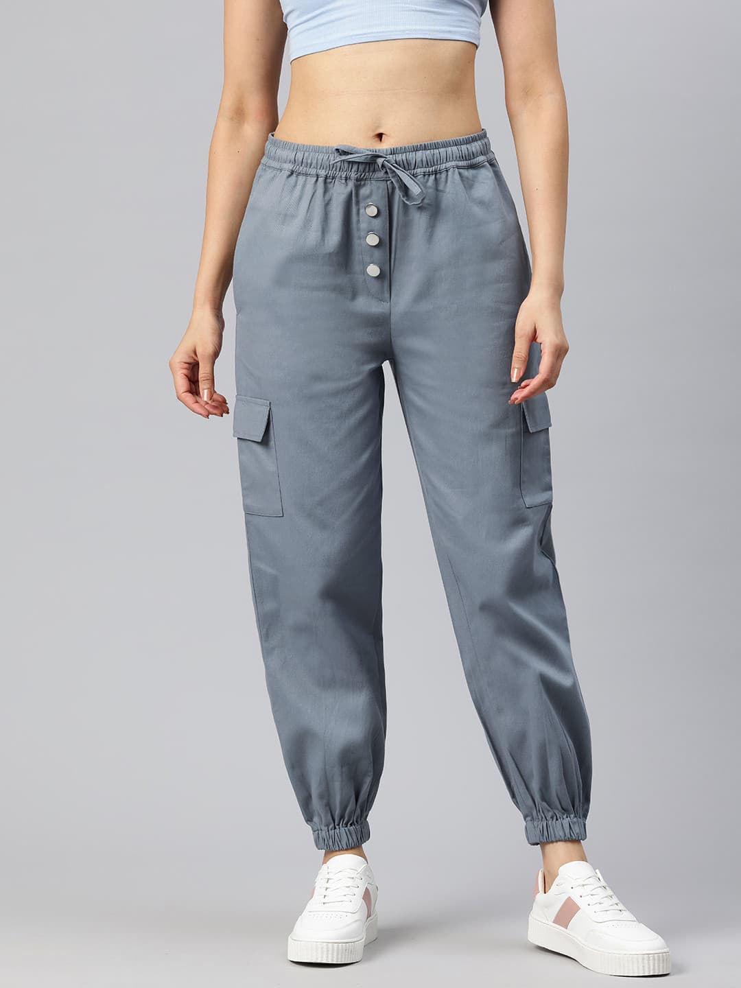 Popnetic High-Rise Pure Cotton Cargo Joggers
