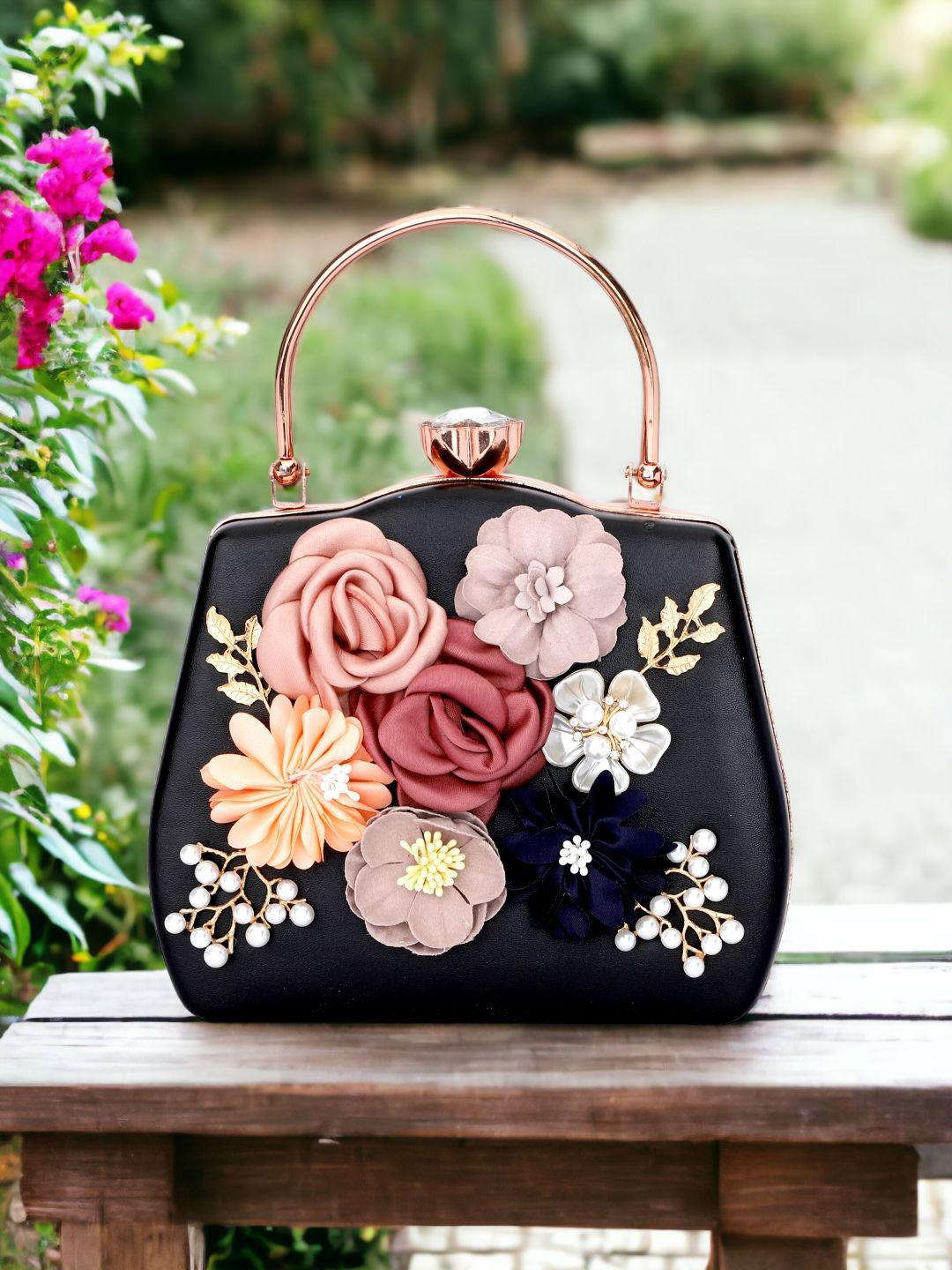 Sangria Black Embellished Box Clutches
