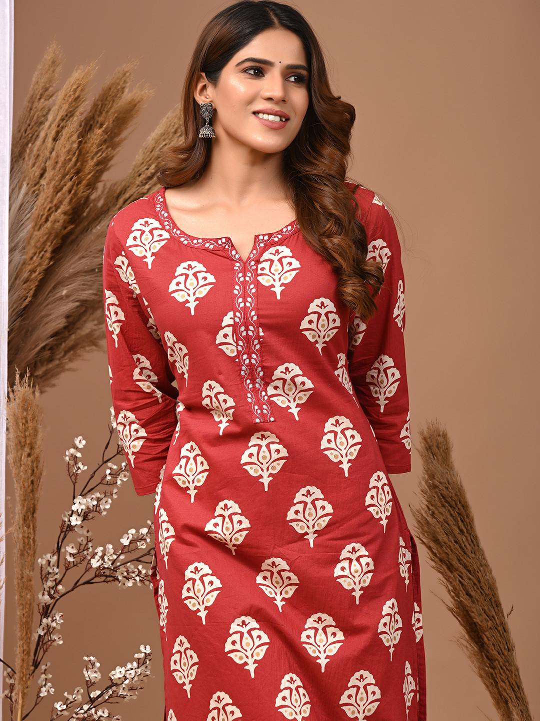 Rimeline Women Ethnic Motifs Printed Thread Work Kurta