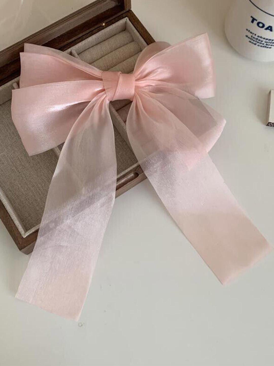 Majestique Set of 1 Pink Big Satin Layered Hair with Long Tail Ribbon Clip Accessories