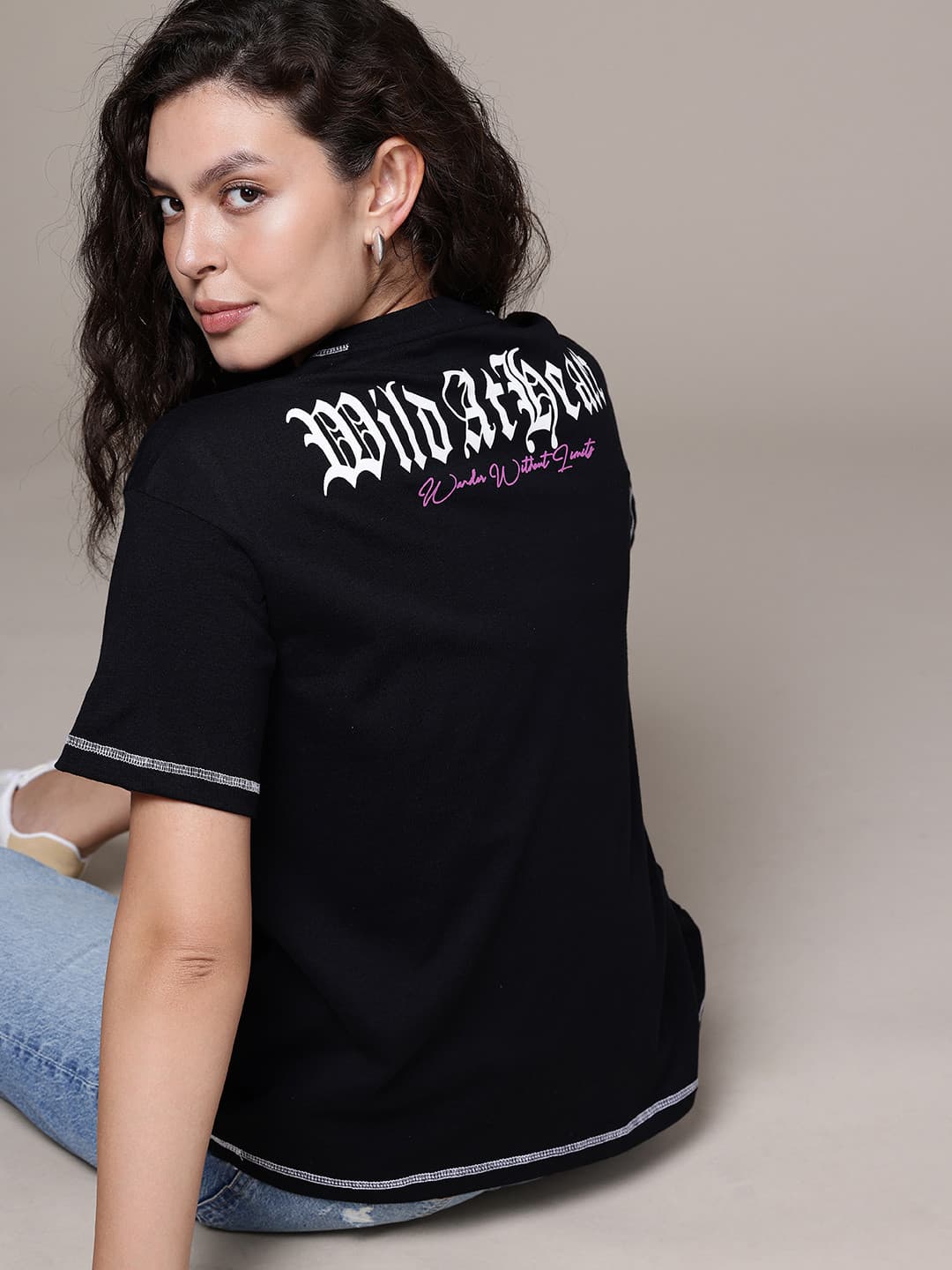 The Roadster Life Co. Typography Printed Drop-Shoulder Sleeves Relaxed Fit T-shirt