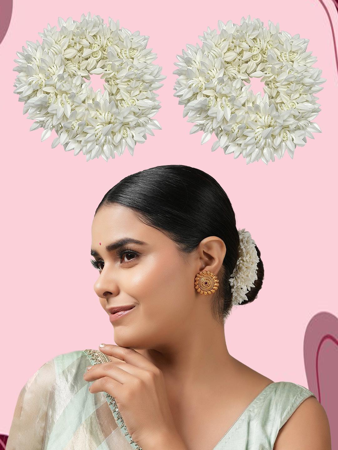 Majestique Set of 1 White Scented Artificial Jasmine Mogra Gajra Scrunchies Rubber Band