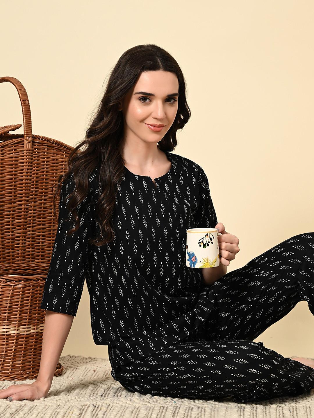 Ichaa Geometric Top with Pyjamas Night Suit