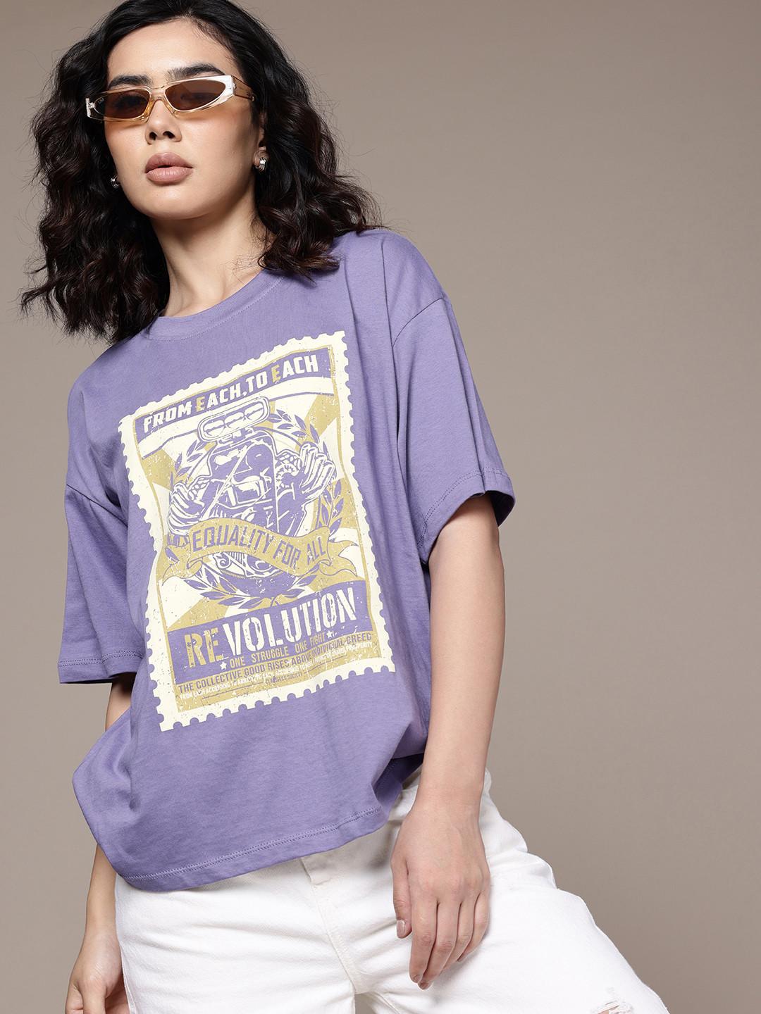 The Roadster Life Co. Printed Drop-Shoulder Sleeves Oversized T-shirt