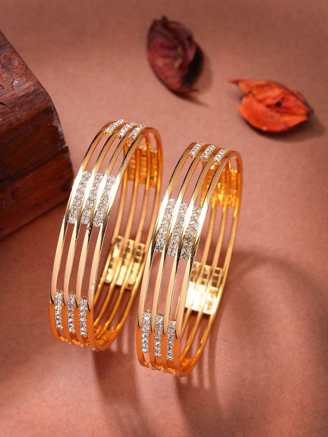 NVR Women Set of 2 Gold-Plated Cubic Zirconia Stone Studded Bangles