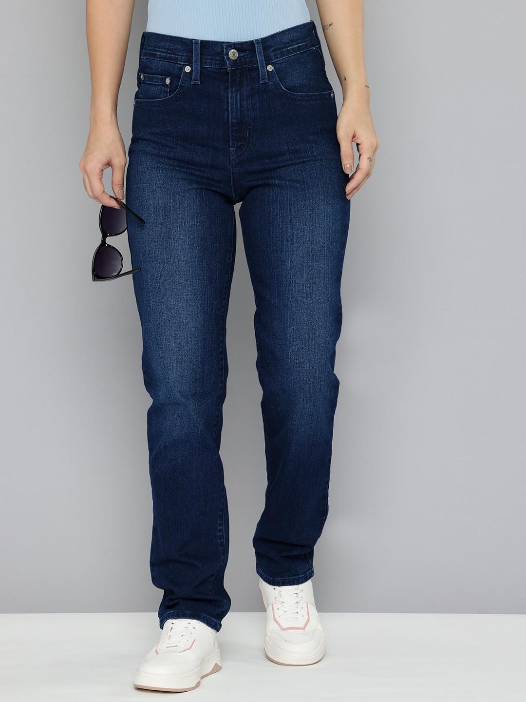 Levis Women's 724 Dark Blue Slim Straight Fit High Rise Jeans