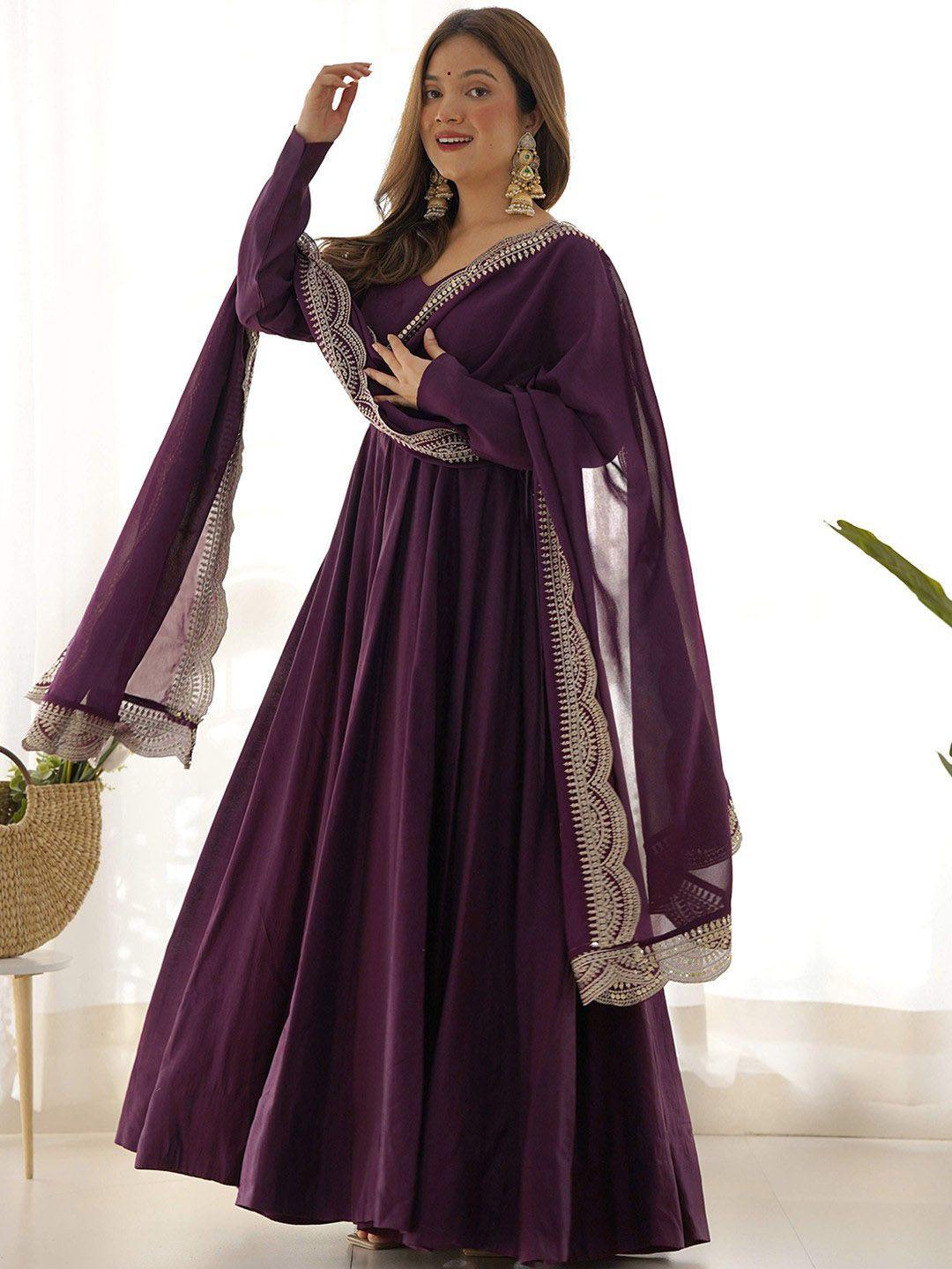 BAESD Sweetheart Neck Zari Embroidered Georgette Gown With Dupatta