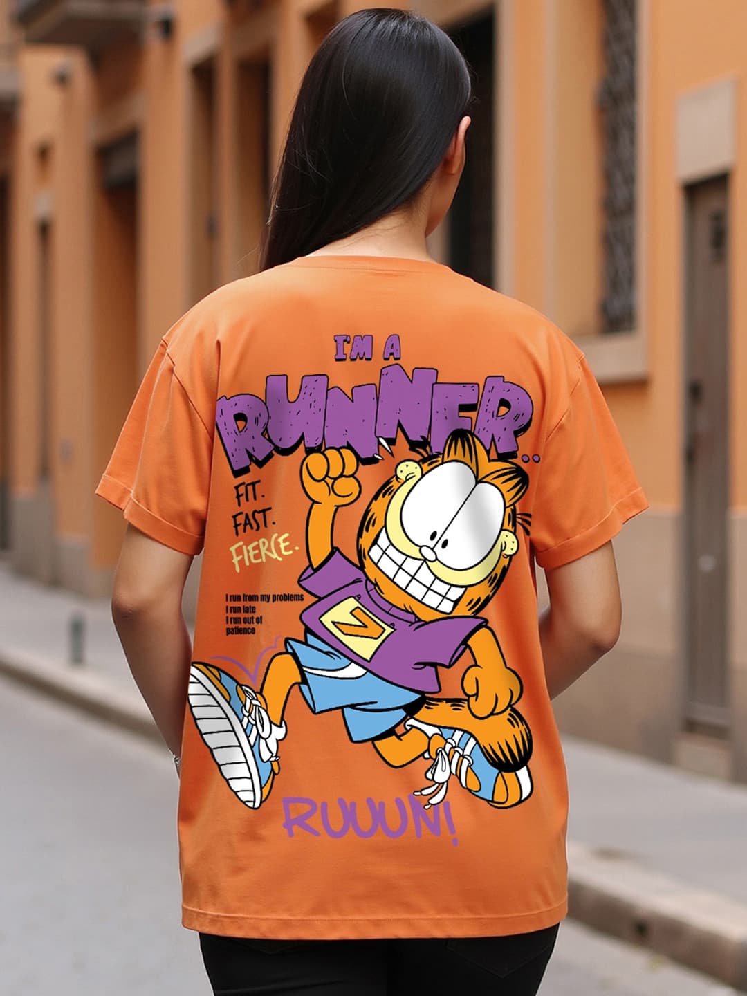 Bewakoof Women Garfield Graphic Printed Round Neck Cotton Relaxed Fit T-shirt