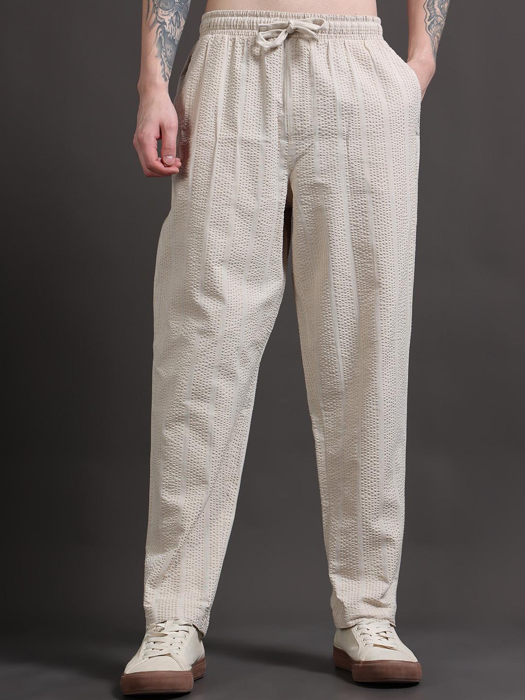 StitchX Men Airport Look Textured Seersucker Cotton Jogger Trousers