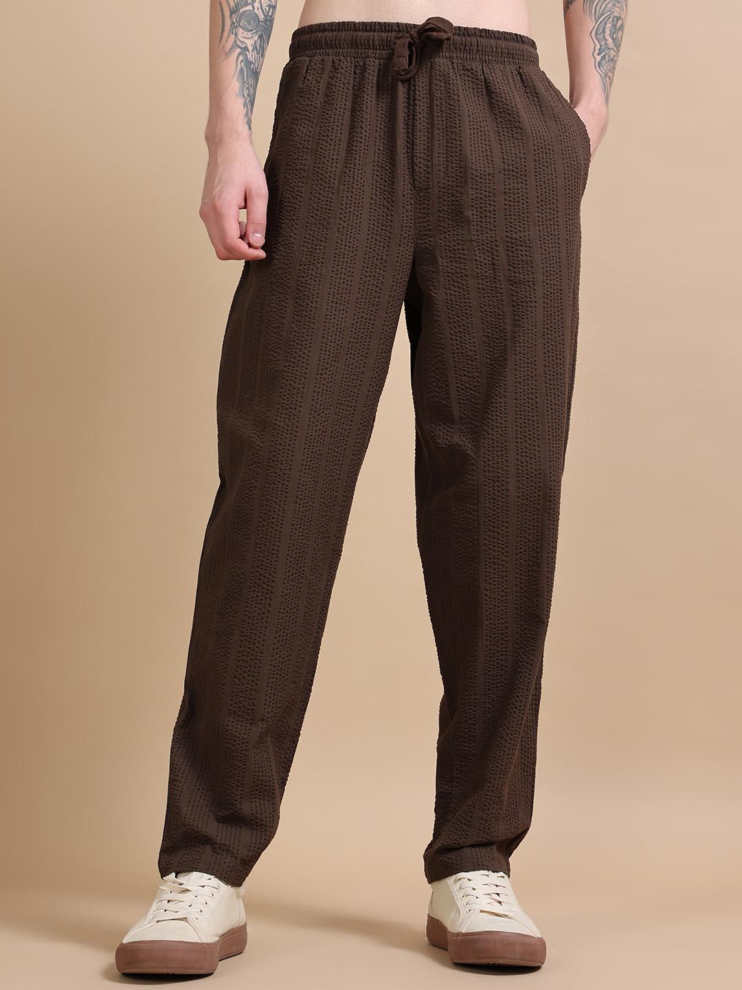 StitchX Men Airport Look Textured Seersucker Cotton Jogger Trousers