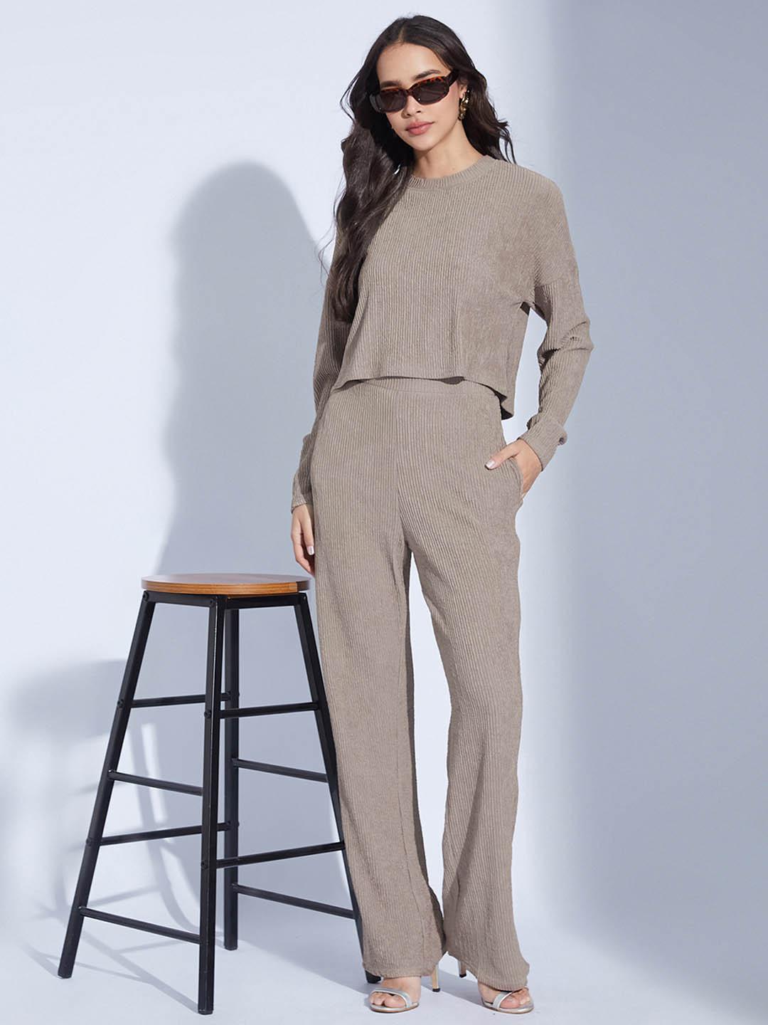 Selvia Self Design Round Neck Top And Trousers