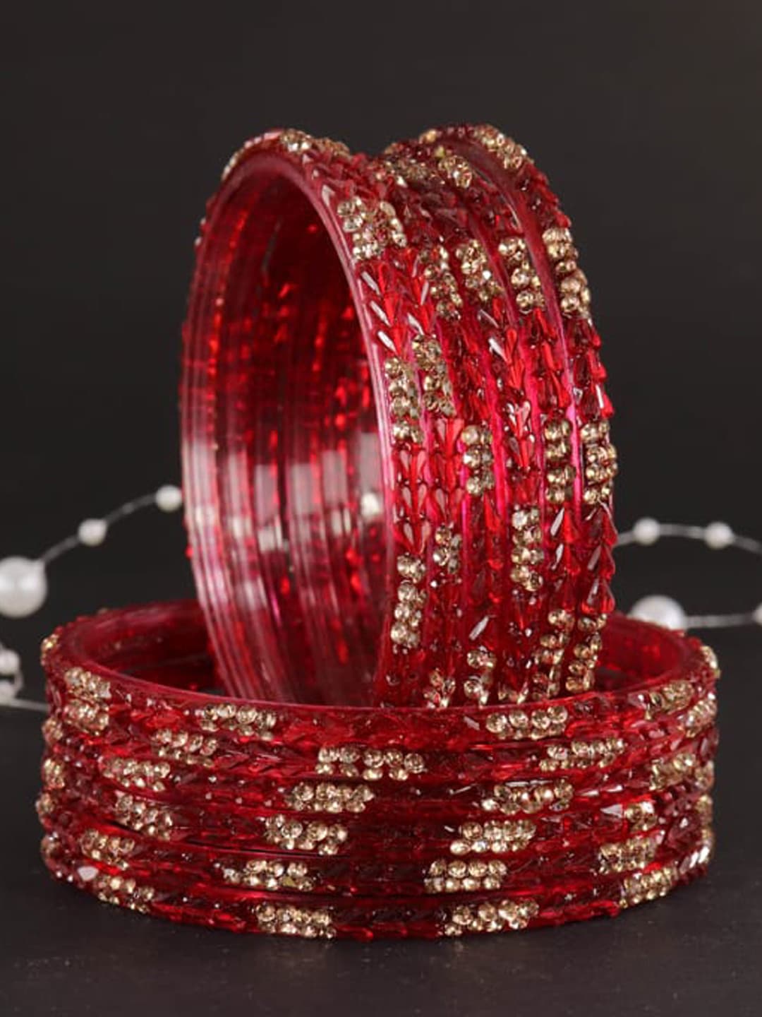 LAVAZZA Set Of 12 Cubic Zirconia Studded Glass Bangles