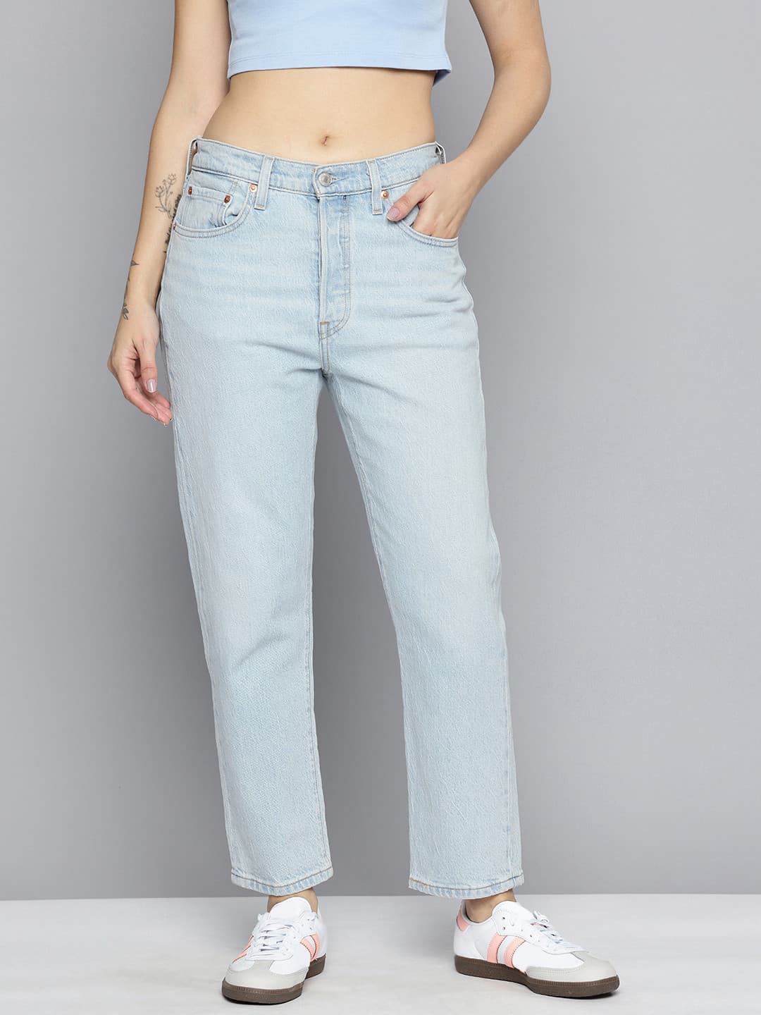 Levis Women's 501 Blue Straight Fit Mid Rise Jeans
