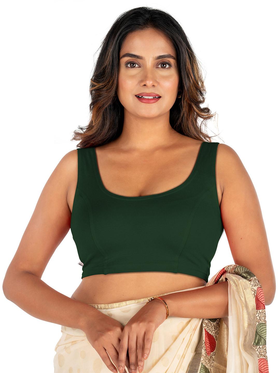 Abhi Women U Neck Solid Cotton Lycra Stretchable Sleeveless Readymade Saree Blouse