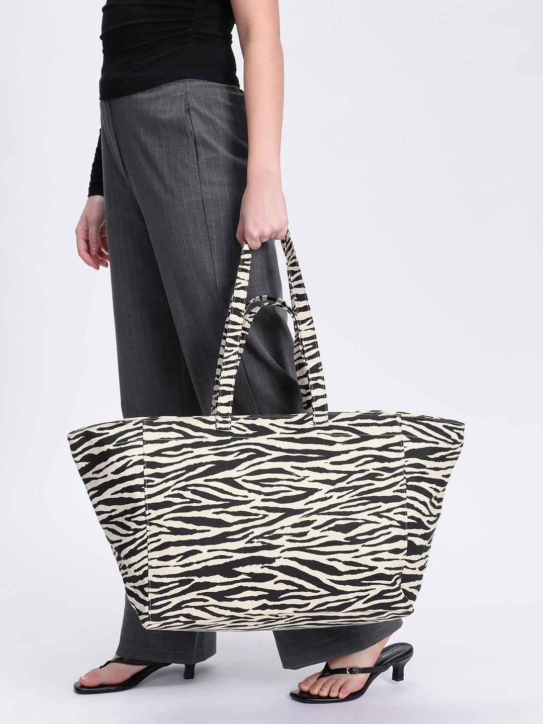 MANGO Zebra Printed Oversized Pure Cotton Shopper Tote Bag