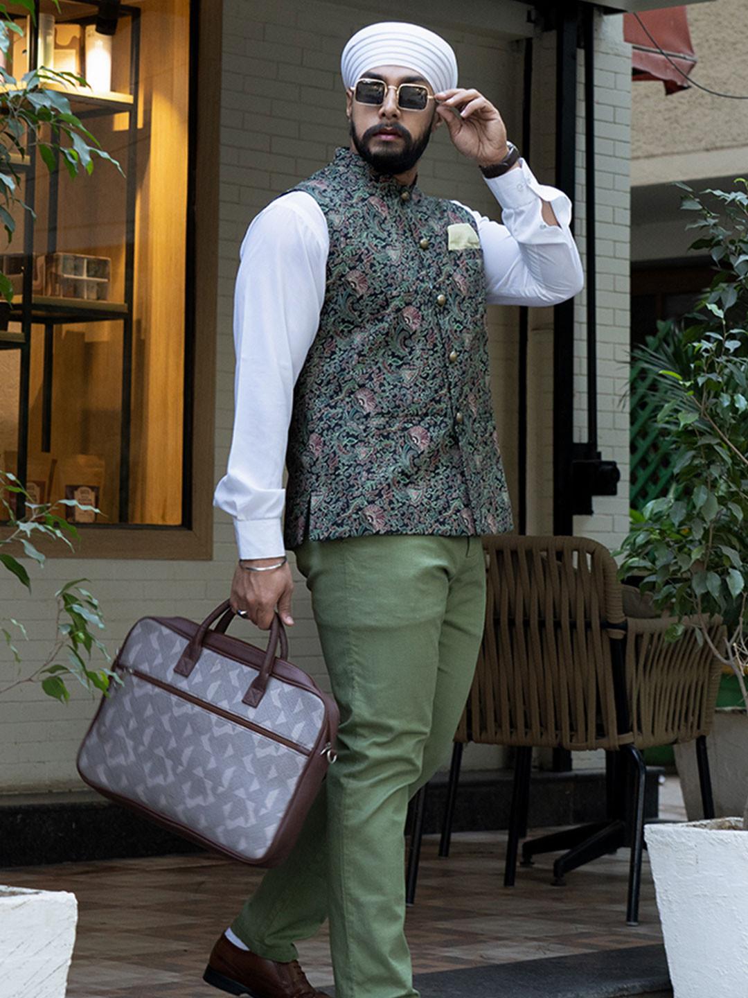 KISAH Men Kantha Printed Pure Cotton Collar Nehru Jackets