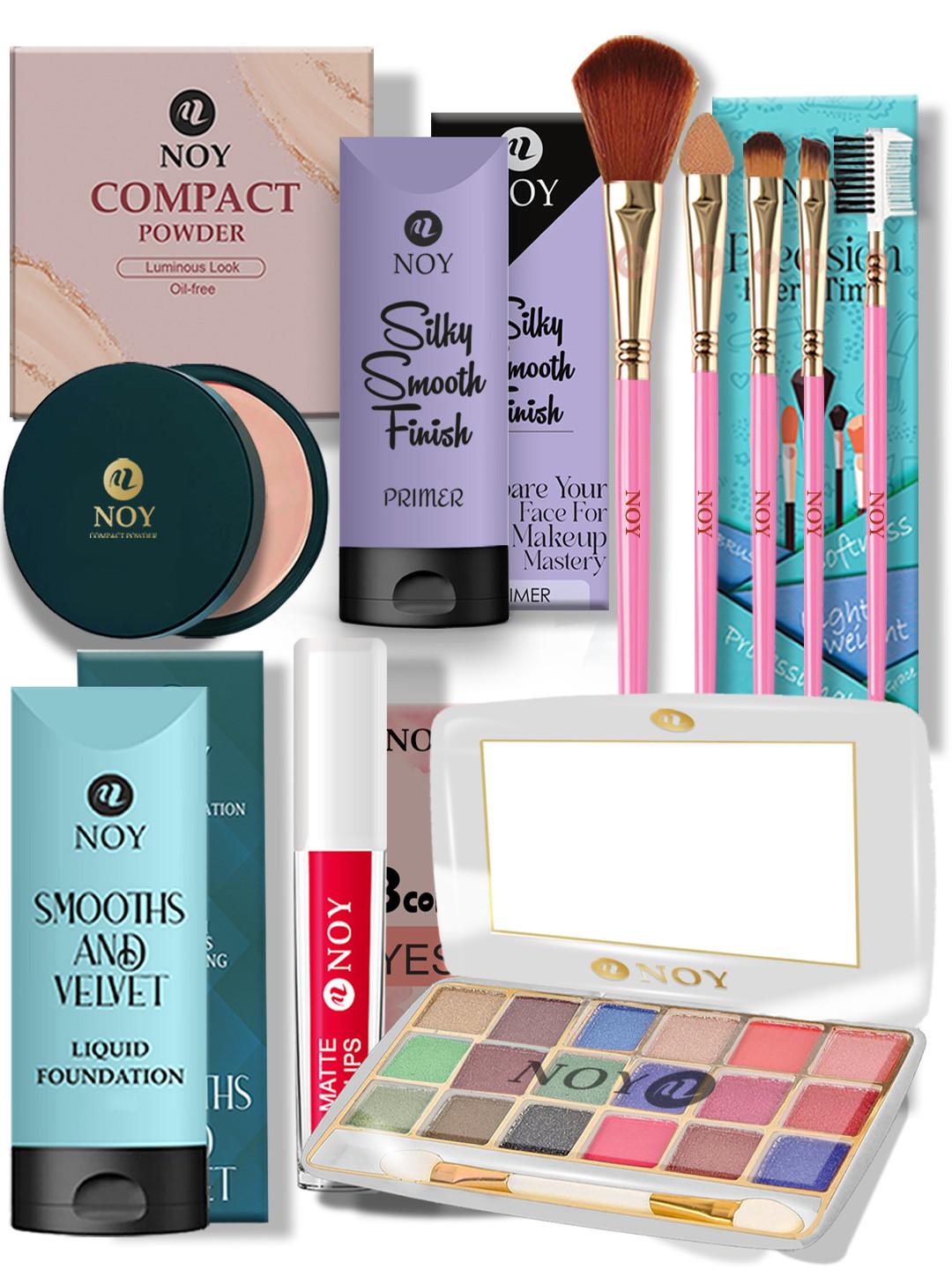 NOY Set Of 10 Compact, Lipstick, Primer, Lipstick & Eyeshadow Makeup Kit