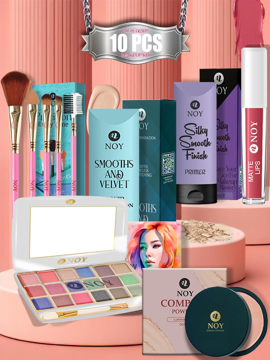 NOY Set Of 10 Full Face Makeup Kit with eyeshadow, Primer, Foundation & Lipstick