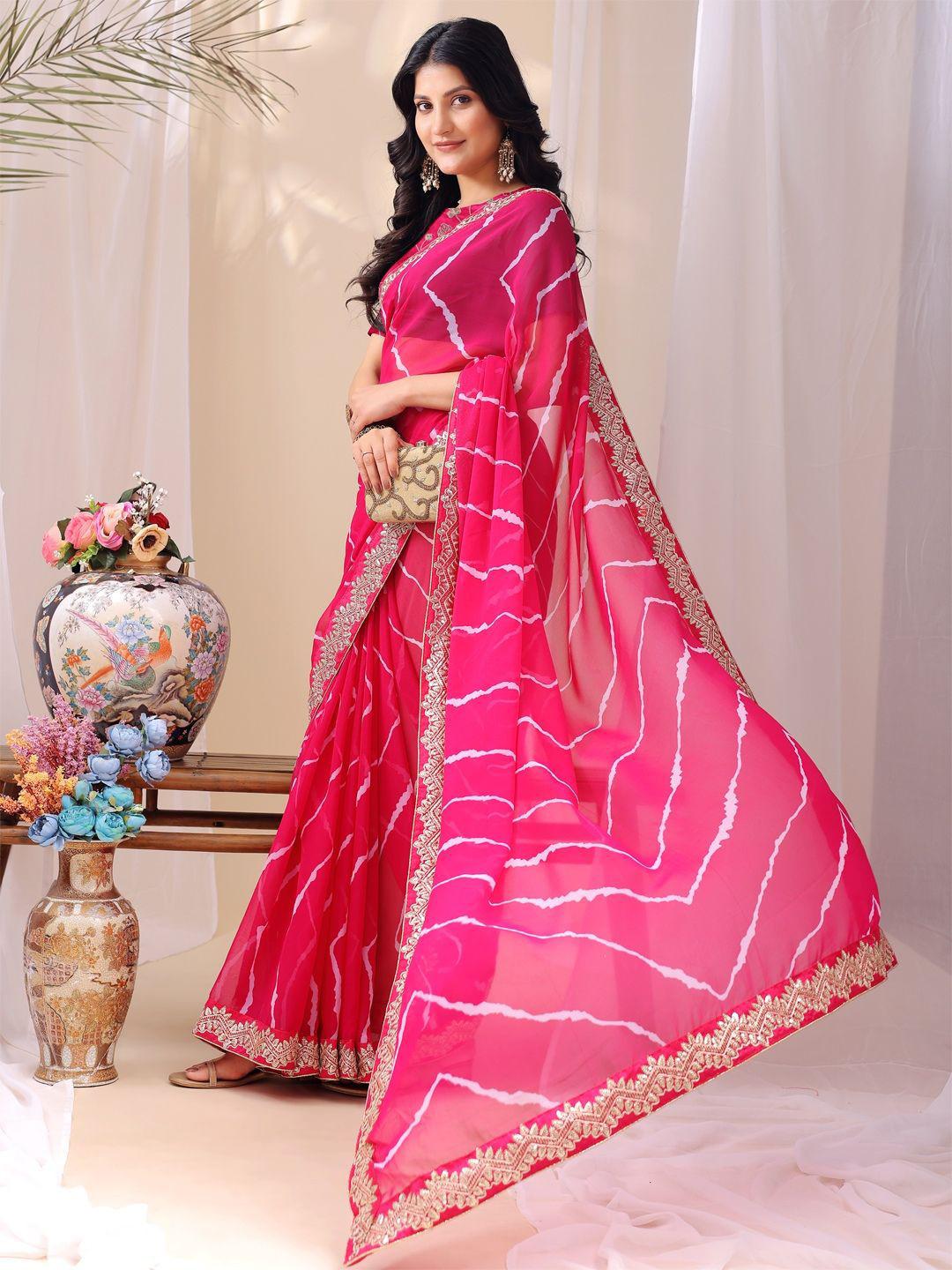 Leelavati Striped Embroidered Pure Georgette Saree
