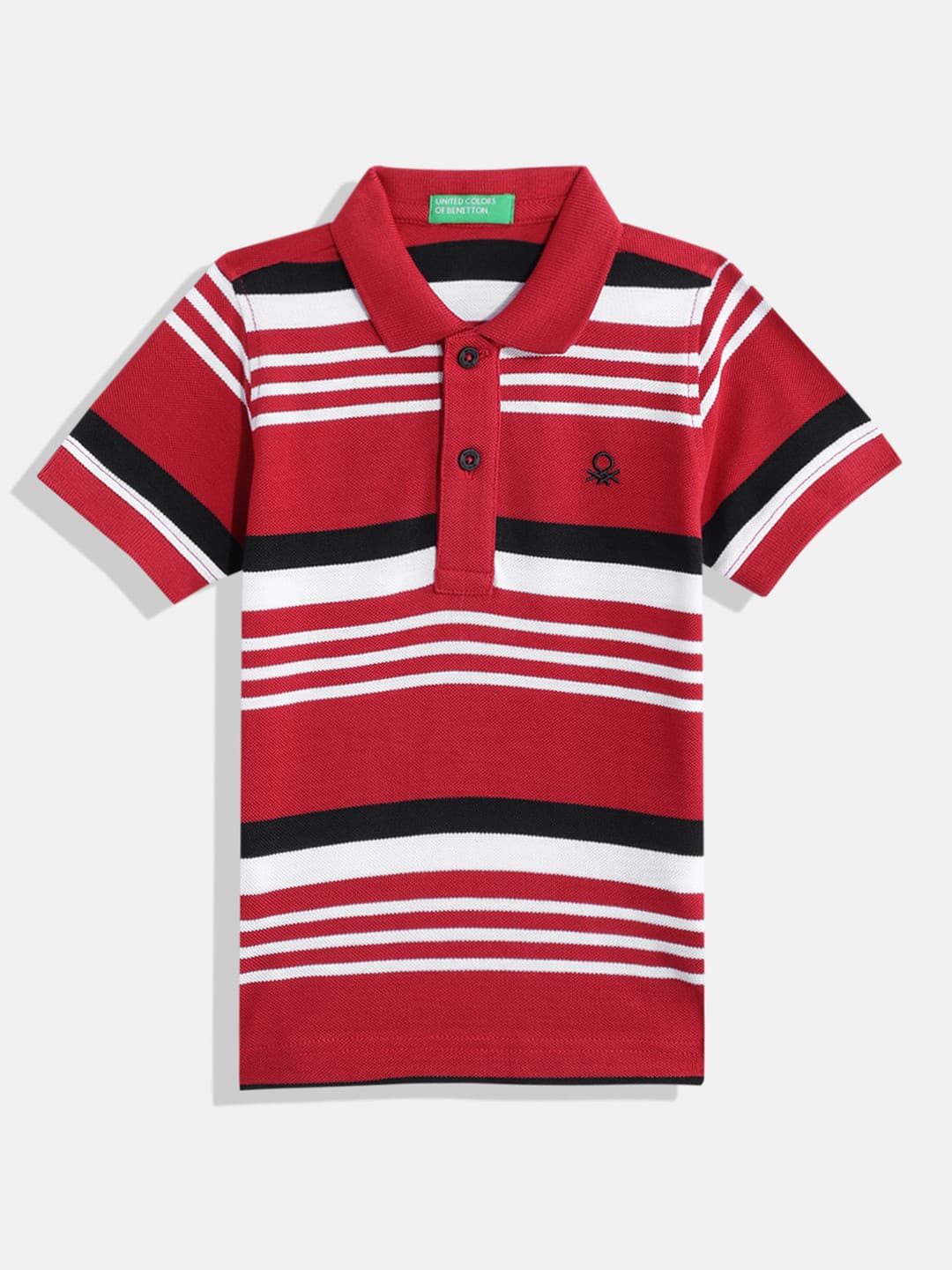 United Colors of Benetton Boys Pure Cotton Striped Polo Collar T-shirt