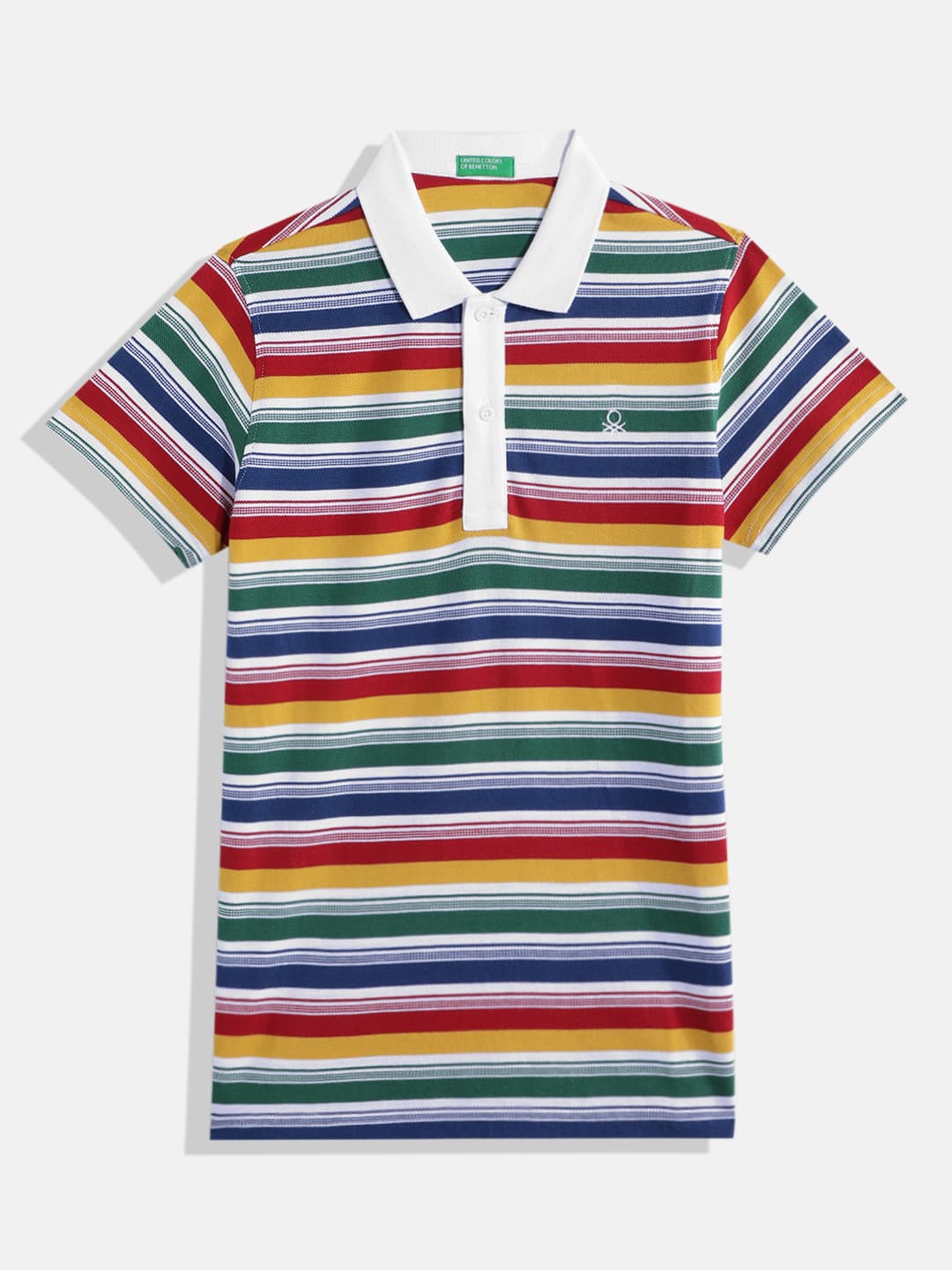 United Colors of Benetton Boys Pure Cotton Striped Polo Collar T-shirt