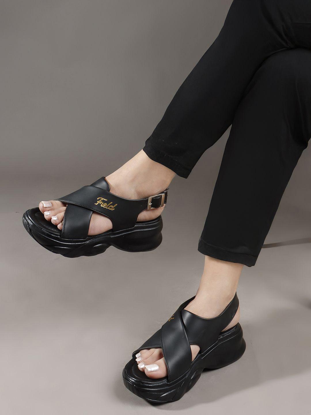 TRYME Women Solid PU Platform Sandals with Buckles