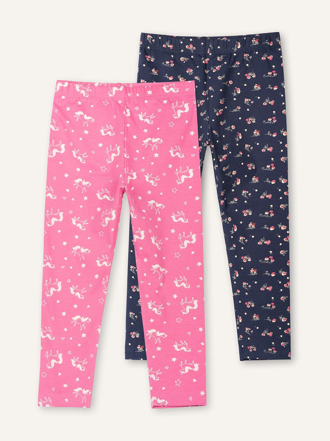 Ariel Girls Cotton Conversational Printed Regular Fit Ankle Length Leggings Pack of 2