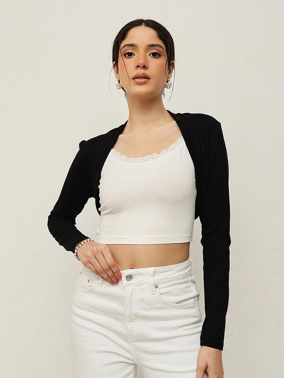 Espresso Black Solid Open Front Shrug