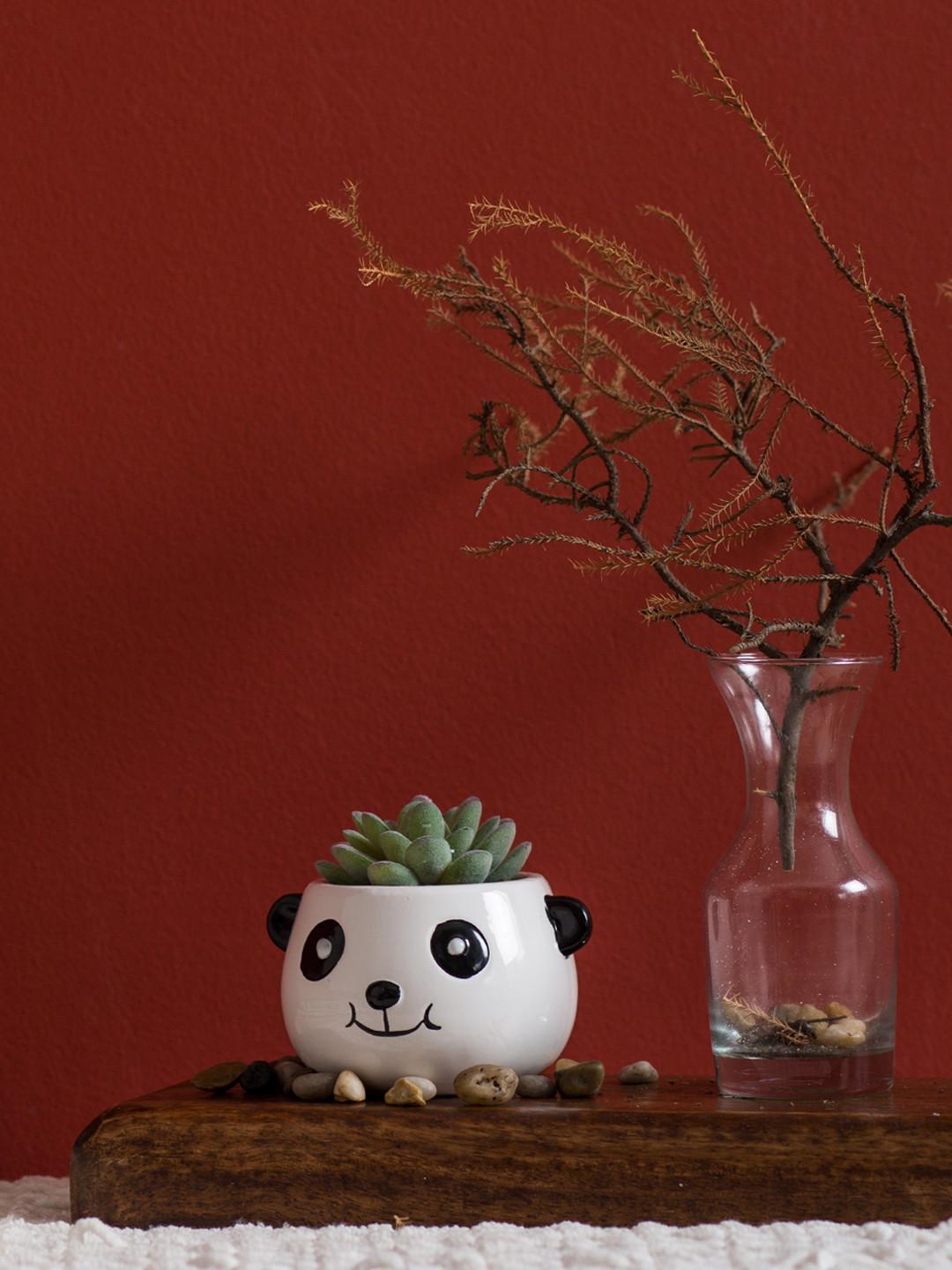 Chumbak White & Green Happy Panda White Planter