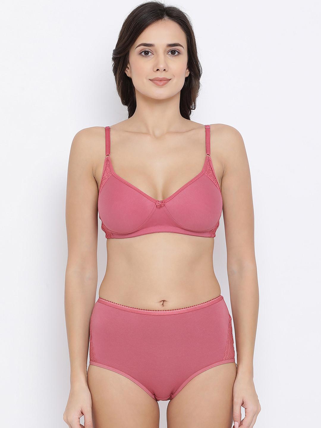 Clovia Women Pink Solid Lingerie Set COMBP1032