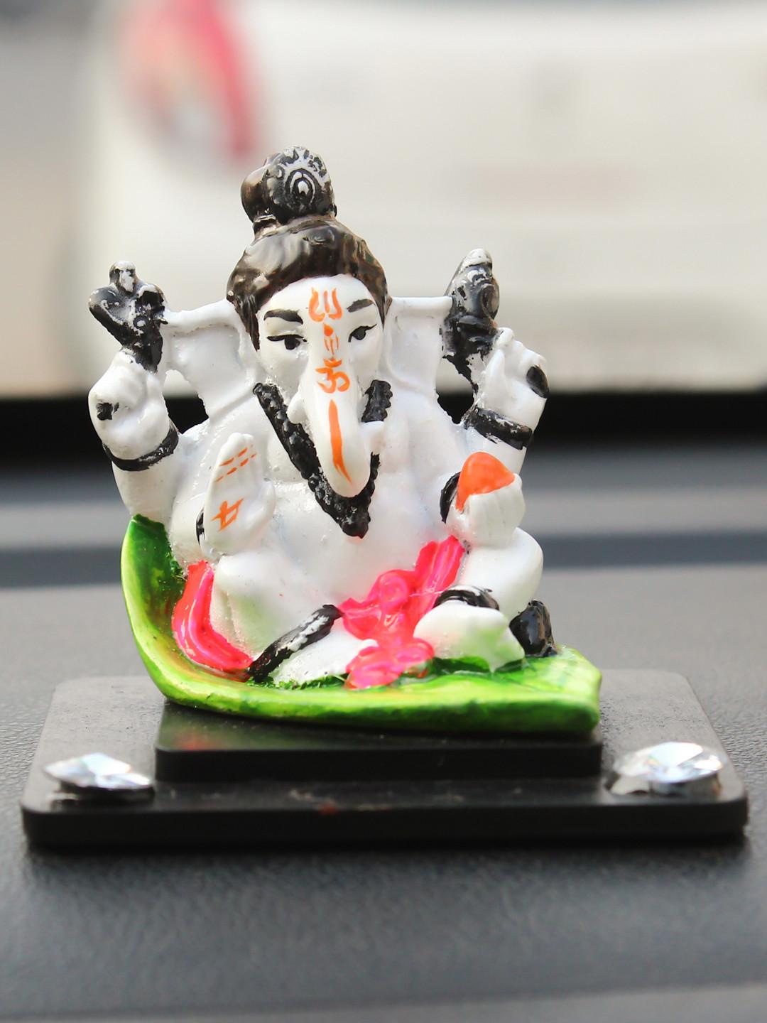 Artisyn Lord Ganesha Green Polyresin Glossy Prayer Room Small Showpiece - 3.1 Inches