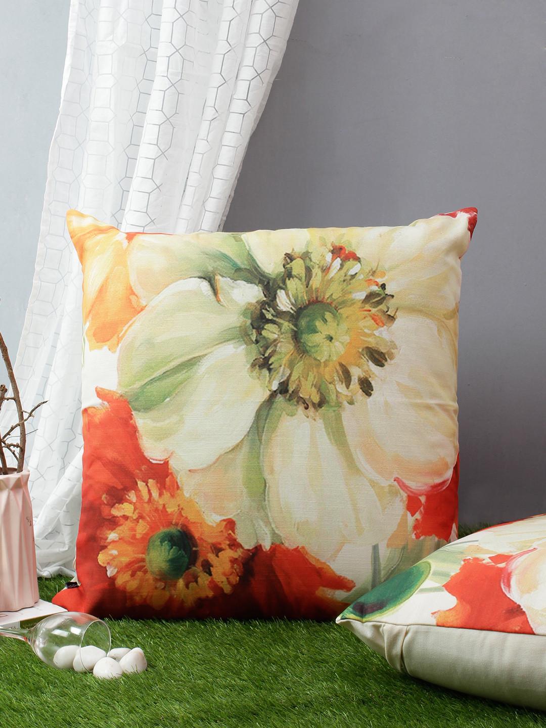 Soumya Multicoloured Floral Polylinen HD Digital 2 Piece Square Cushion Covers -24x24In