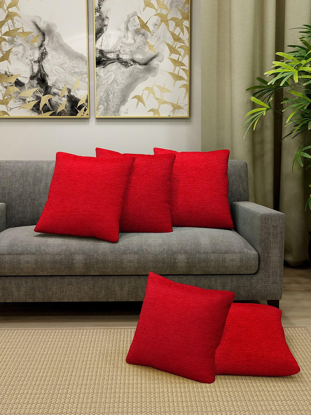 KLOTTHE Set Of 5 Red Solid Square Cushion Covers