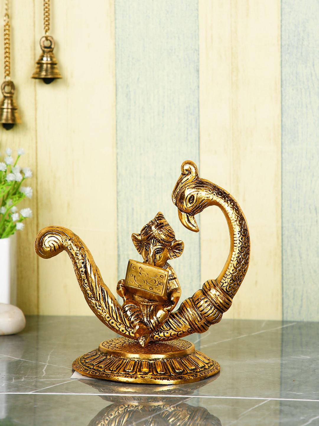 CraftVatika Ganesha Gold Metal Metallic Prayer Room Small Showpiece - 6.5 Inches